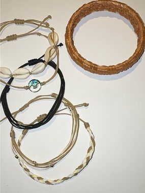 Boho Beach Bracelet Set Shell and Natural Woven Raffia Bracelet